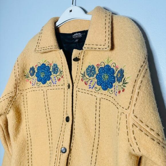 Icelandic Design Mustard Yellow Floral Wool Embroidered Shacket Jacket Size L - Picture 7 of 16